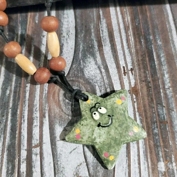Artisan Star Fish Unglazed Clay Green Brown Multicolor OOAK Pendant Necklace - Picture 6 of 7